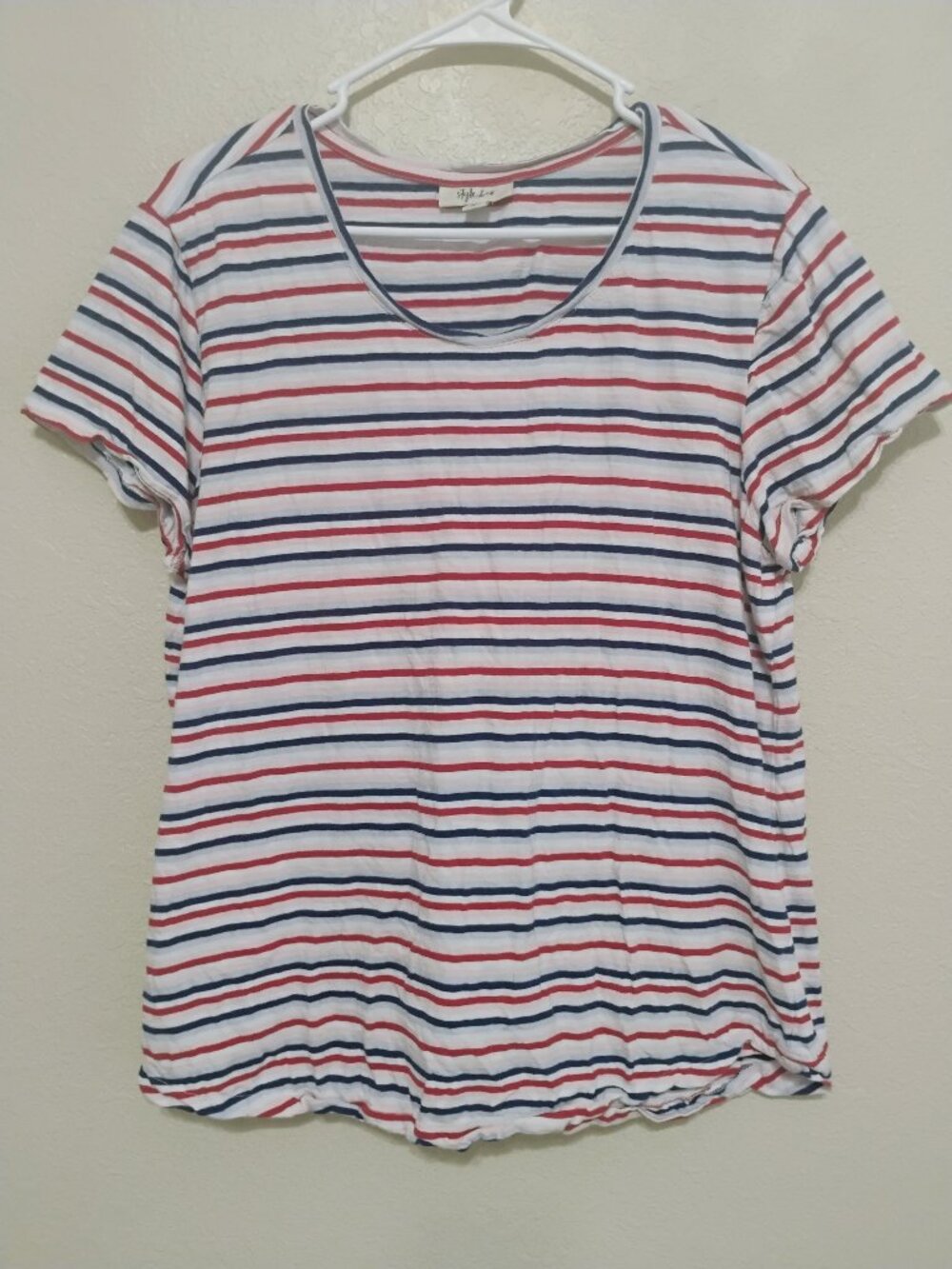 Style & Co XL Red White Blue Stripe Cotton Tee Top